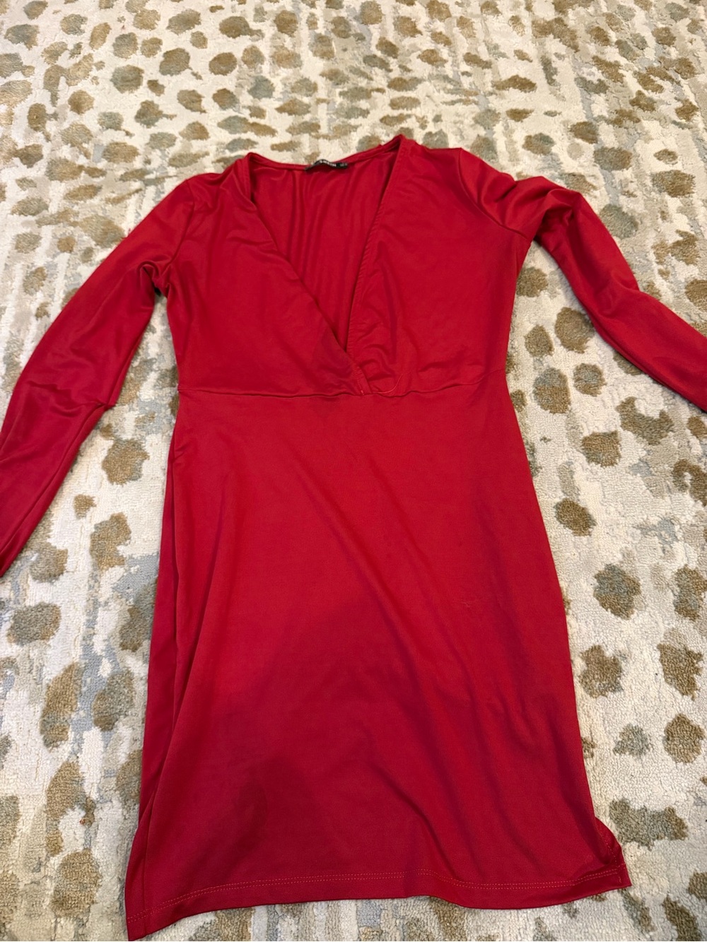 Red Long-Sleeve V-Neck Dress - Classic Women's Style